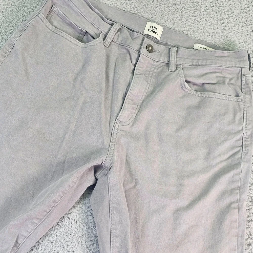Flint And Tinder Pants Mens 33x34 Gray Chino 5 Pocket Tapered Fit Stretch Casual